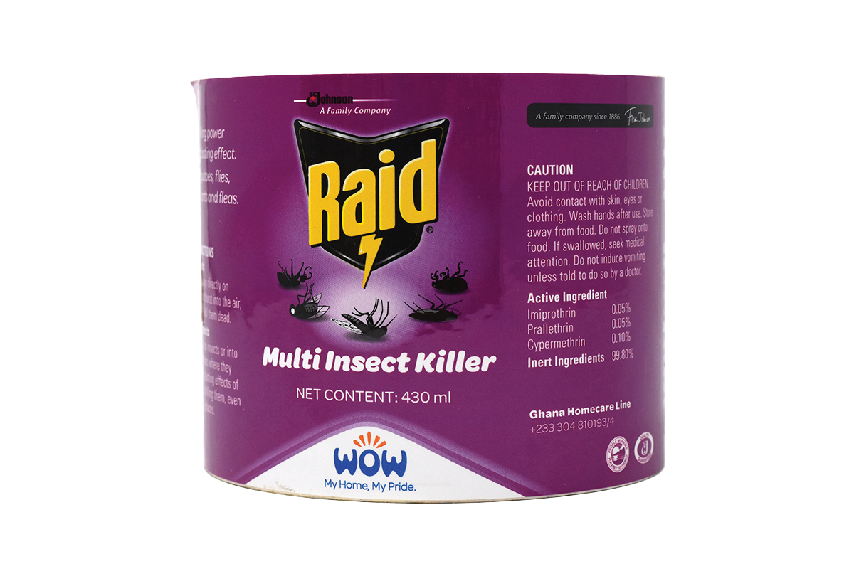 Custom glue applied label for Raid insect killer