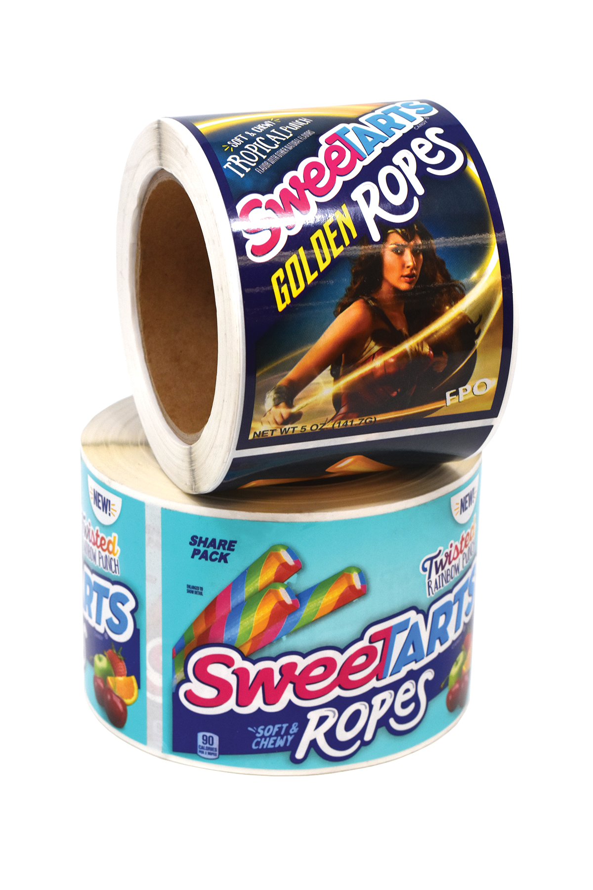 Rolls of labels for SweetTarts Ropes